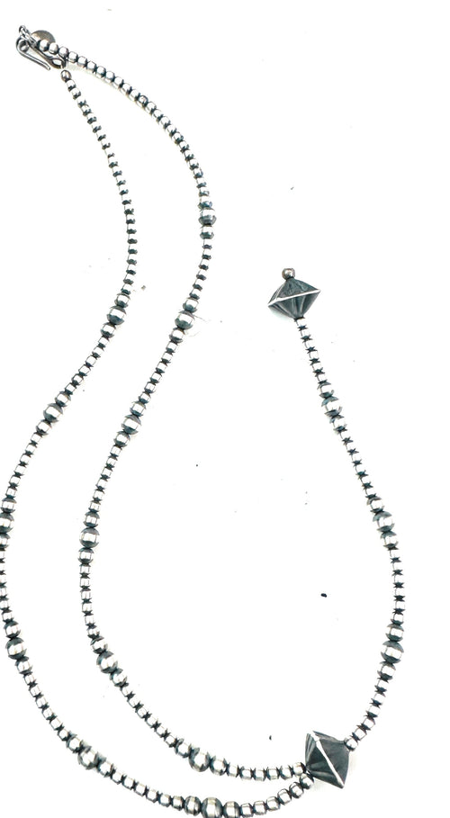 Navajo Sterling Silver Beaded Lariat Necklace