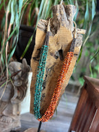 Gorgeous Santo Domingo Made Eight Strand Spiny Oyster and Turquoise Beaded Squaw Wrap Necklace by Daniel Coriz