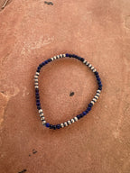 Handmade Lapis & Sterling Silver Beaded Stretch Bracelet