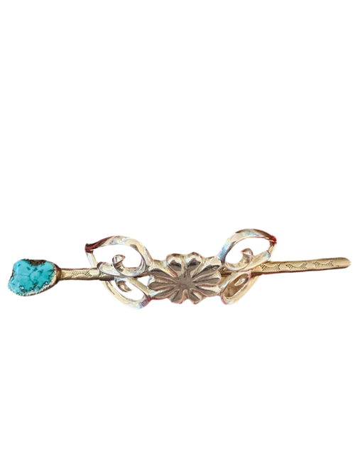 Old Pawn Navajo Turquoise & Sterling Silver Hair Pin