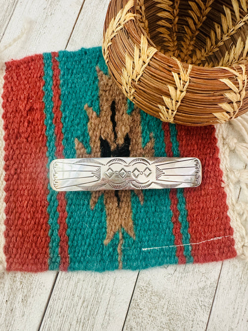 Navajo Hand Stamped Sterling Silver Hair Barrette