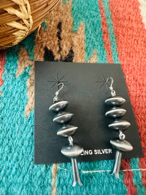 Navajo Sterling Silver Pearl Blossom Dangle Earrings