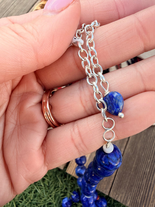 Handcrafted Lapis, Spiny Oyster Shell & Sterling Silver 18” Beaded Necklace