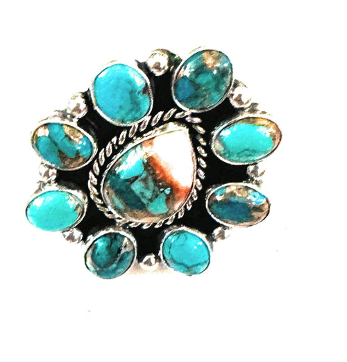 Navajo Sterling Silver & Multi Stone Spice Cluster Adjustable Ring