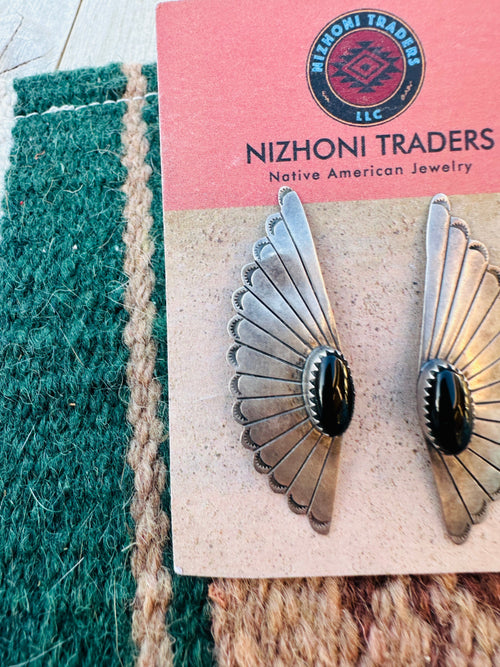 Handcrafted Old Pawn Sterling Silver & Onyx Post Earrings