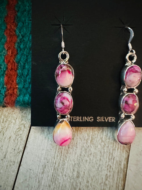 Navajo Sterling Silver & Pink Mojave Dangle Earrings