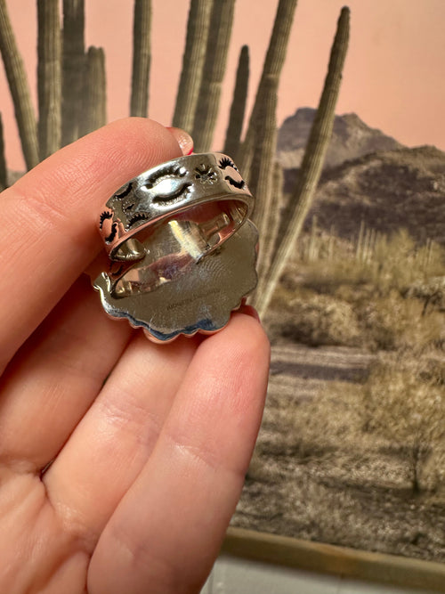 Beautiful Handmade Pink Dream Mojave, Bumble Bee And Sterling Silver Adjustable Ring