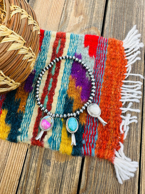 Handcrafted 3mm Sterling Silver Pearl & Multi Stone Blossom Stretch Bracelet