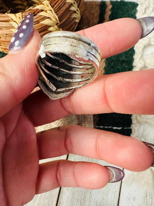 Old Pawn Handcrafted Turquoise & Sterling Silver Ring Size 9