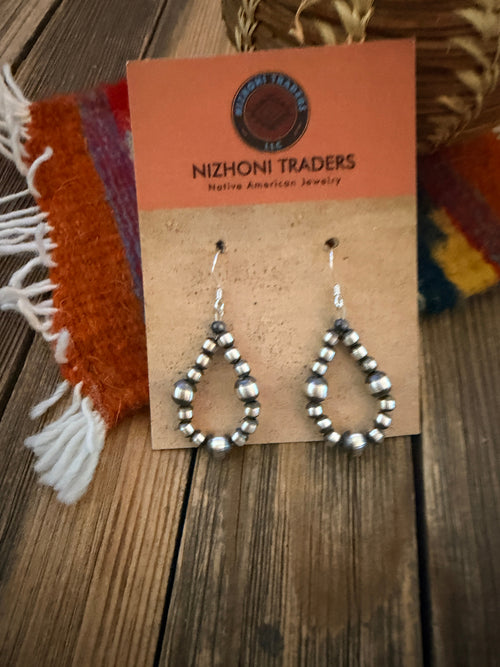 Handcrafted Sterling Silver Pearl Beaded Dangle Hoop Earrings