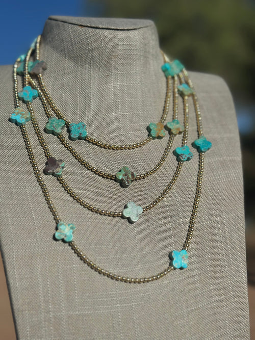 Cle’vara Navajo Turquoise, Gold & Sterling Silver Beaded Necklace and Bracelets