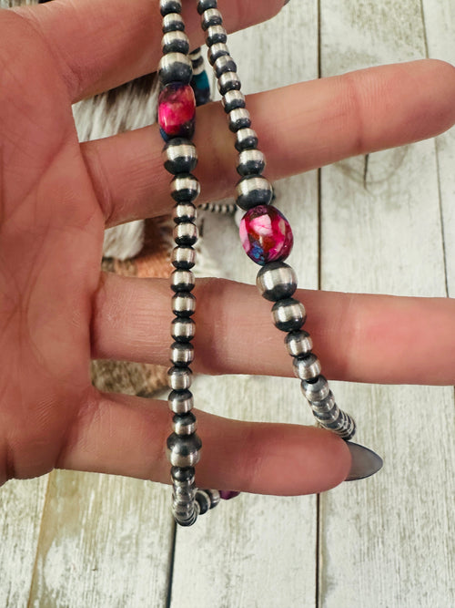 Navajo Sterling Silver & Pink Dream Mojave Beaded 24” Necklace
