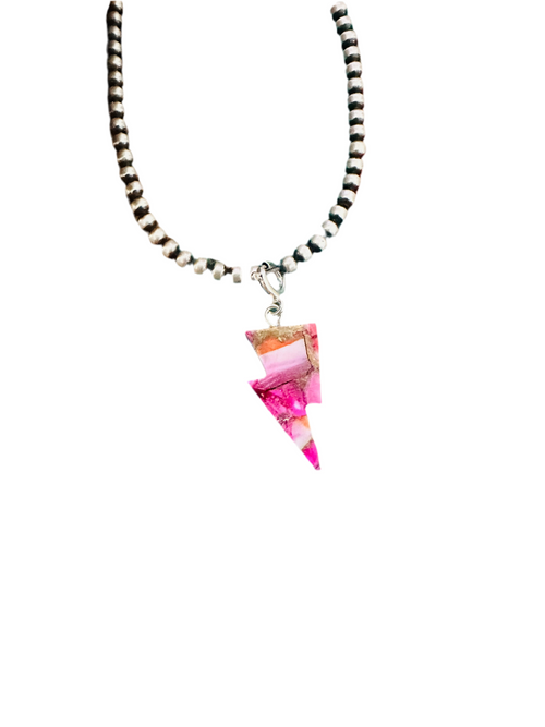 Navajo Hand Carved Pink Mojave Lightning Bolt Charm