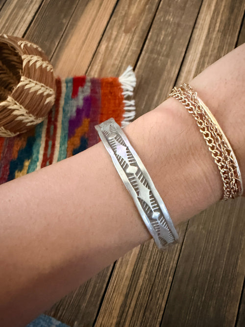 Handcrafted Old Pawn Sterling Silver Cuff Bracelet by Nora Bill