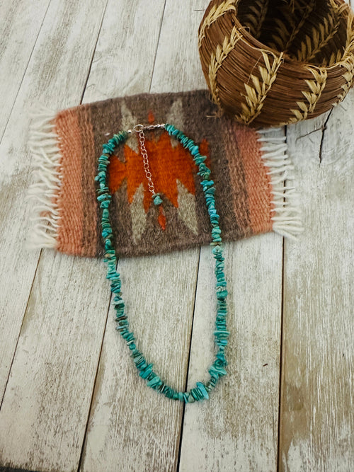 Navajo Turquoise & Sterling Silver 16” Beaded Necklace