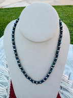Sterling Silver Pearl & Lapis 18” Beaded Necklace