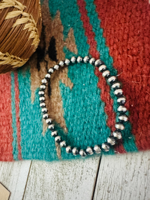 Navajo Sterling Silver 5mm 7.5”Pearl Beaded Stretch Bracelet