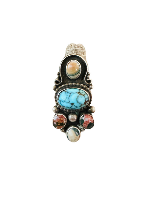 Old Pawn Navajo Sterling Silver & Multi Stone Ring Size 8.5