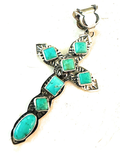 Navajo Sterling Silver & Turquoise Cross Pendant