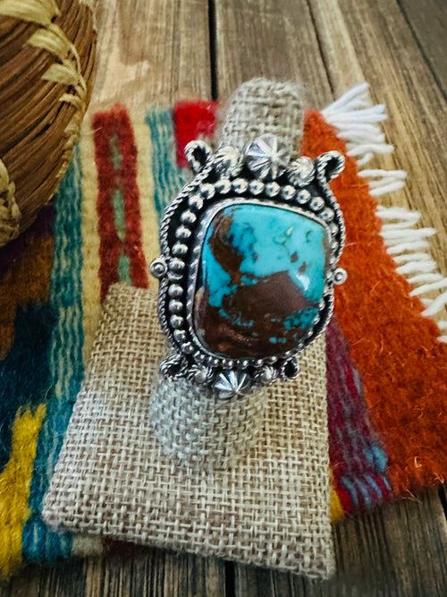 Handcrafted Pilot Mountain Turquoise & Sterling Silver Ring 7 by Rosella Paxson