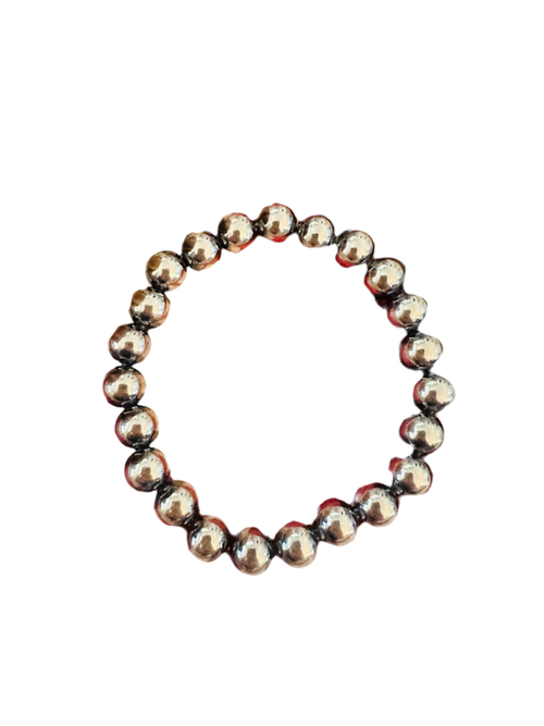 Handcrafted Sterling Silver 8mm Pearl Beaded Stretch Bracelet