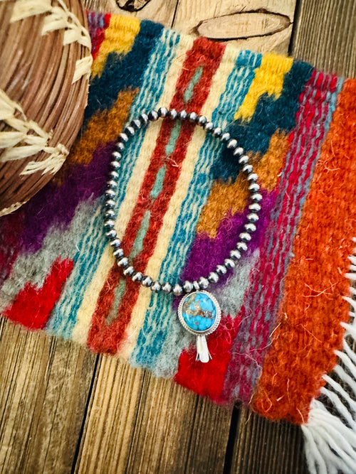 Handcrafted 3mm Sterling Silver Pearl & Turquoise Blossom Stretch Bracelet