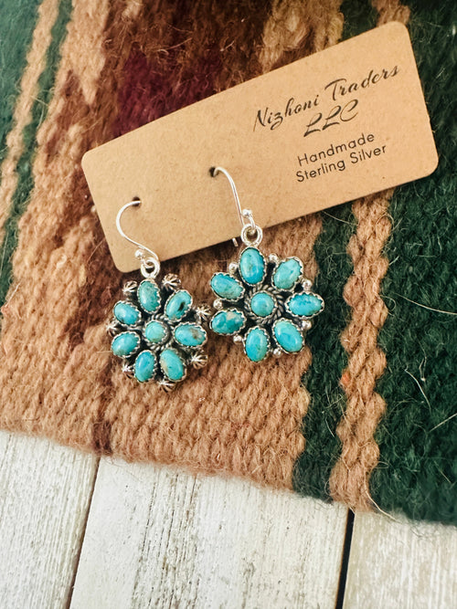 Handmade Turquoise & Sterling Silver Cluster Dangle Earrings