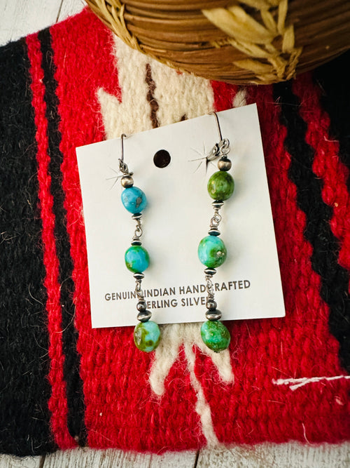 Navajo Sonoran Mountain Turquoise & Sterling Silver Beaded Earrings