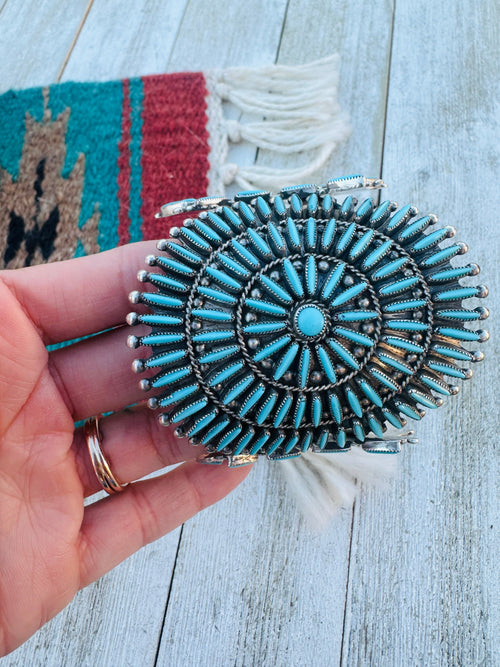 Handcrafted Old Pawn Sterling Silver & Turquoise Needlepoint Cuff Bracelet