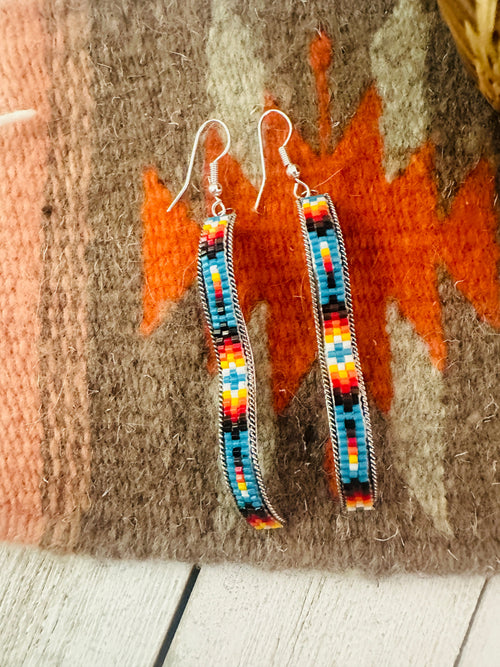 Navajo Handmade Multicolor Beaded Dangle Earrings