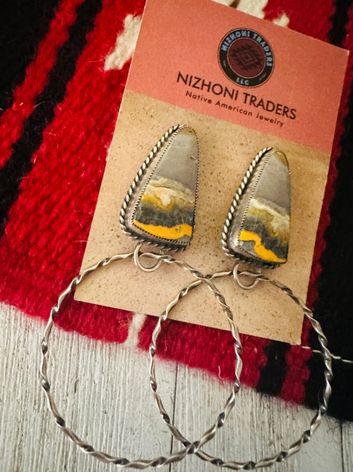 Navajo Bumblebee  Sterling Silver Hoop Earrings Signed