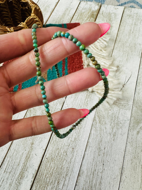 Navajo Turquoise & Sterling Silver Beaded Necklace W/ Extender