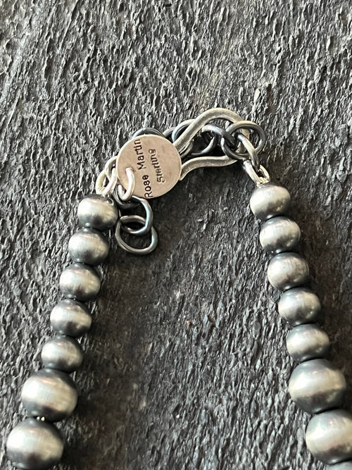 Navajo Sterling Silver Single Strand Beaded Necklace by Rose Martin, 26 + 2 Inches