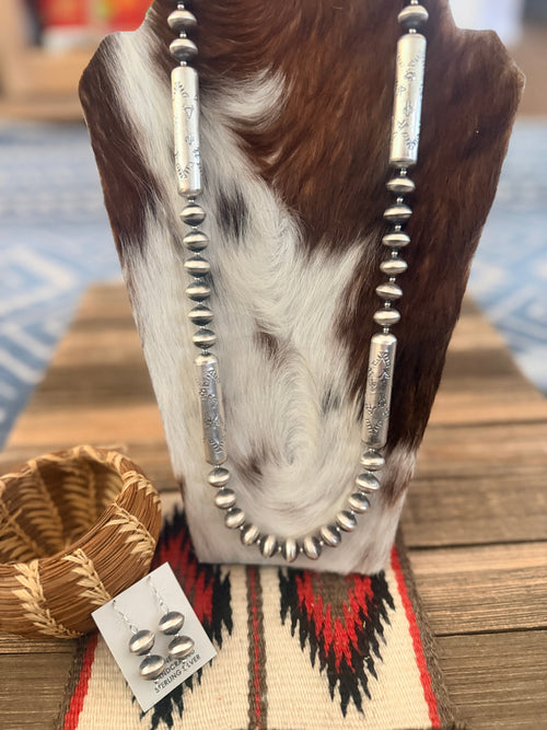 Handcrafted Sterling Silver Beaded Necklace and Earring Set