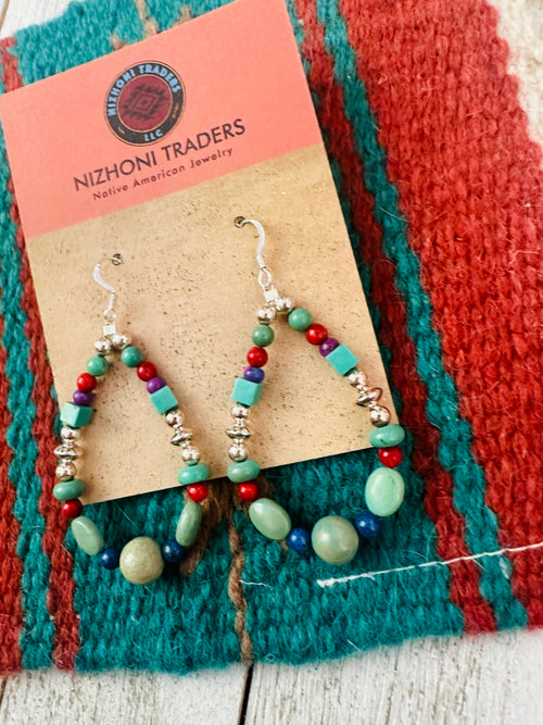 Handcrafted Multi Stone & Sterling Silver Dangle Hoop Earrings