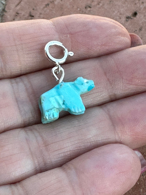 Zuni Hand Carved Turquoise Bear Charm