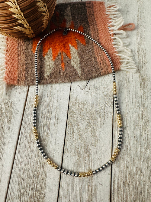 Navajo Sterling Silver & Gold Beaded Necklace