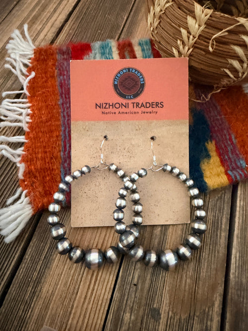 Handcrafted Sterling Silver Pearl Beaded Dangle Hoop Earrings
