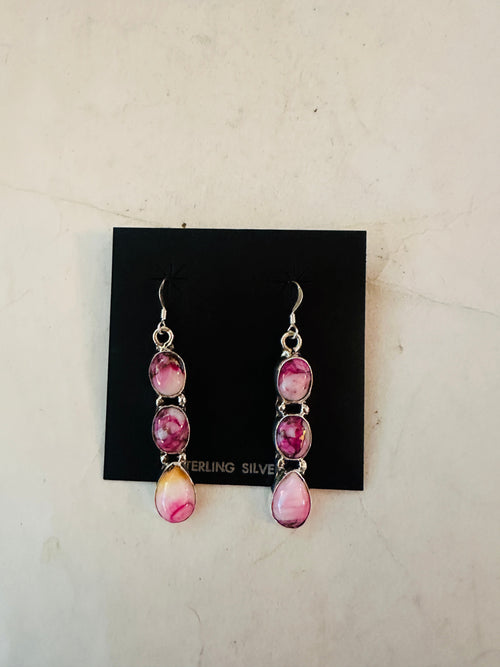 Navajo Sterling Silver & Pink Mojave Dangle Earrings