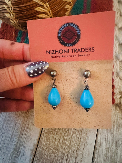 Handcrafted Old Pawn Sterling Silver & Turquoise Beaded Dangle Earrings