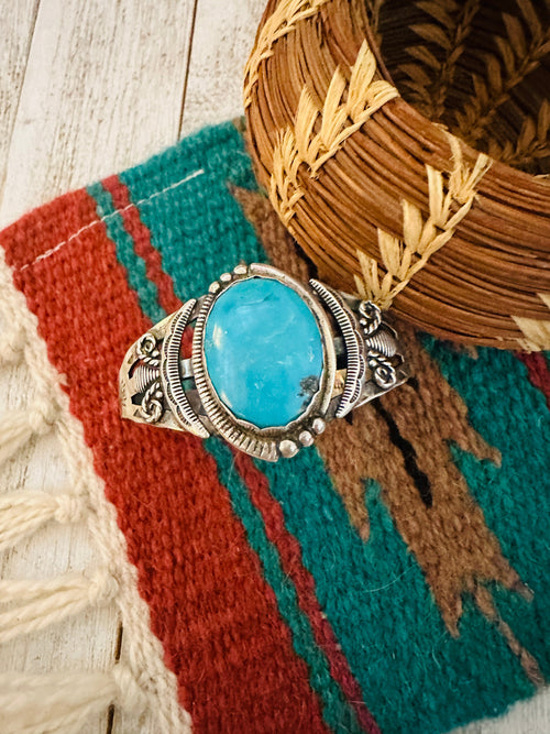 Old Pawn Navajo Sterling Silver & Turquoise Cuff Bracelet