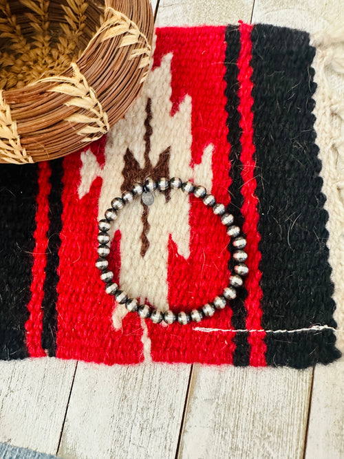 Handcrafted 6mm Sterling Silver Beaded Stretch Bracelet