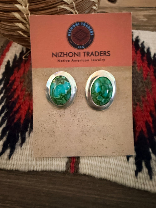 Handcrafted Old Pawn Sonoran Mountain Turquoise & Sterling Silver Post Earrings