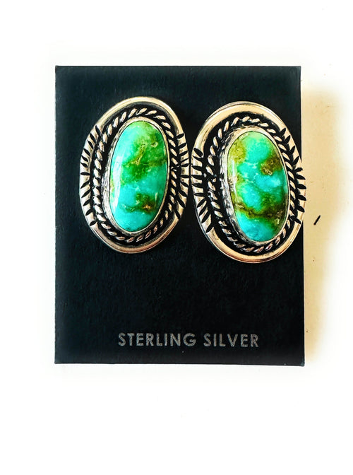 Navajo Sonoran Mountain Turquoise & Sterling Silver Stud Earrings Signed