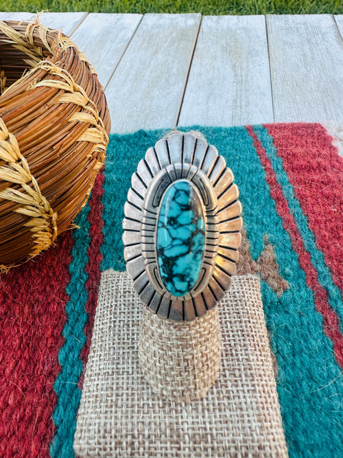 Old Pawn Handcrafted Turquoise & Sterling Silver Ring Size 6