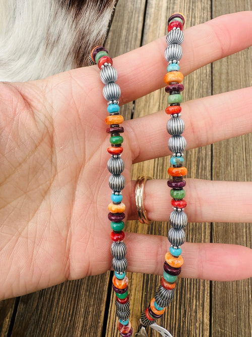Handcrafted Multi Stone & Sterling Silver 16” Beaded Necklace