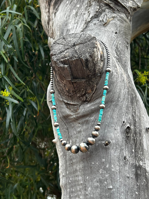 Handmade Sterling Silver & Turquoise Beaded Necklace