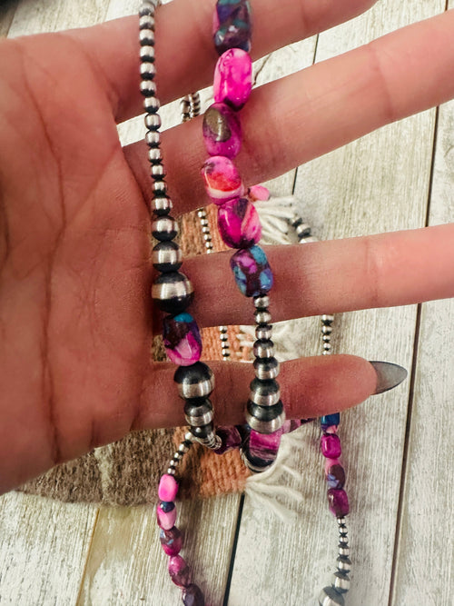 Navajo Sterling Silver & Pink Dream Mojave Beaded 36” Necklace