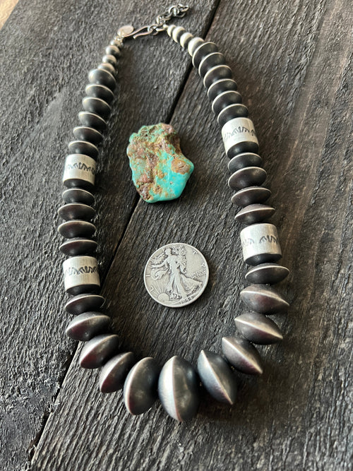 Navajo Sterling Silver Single Strand Beaded Statement Necklace by Rose Martin, 18” + 2”
