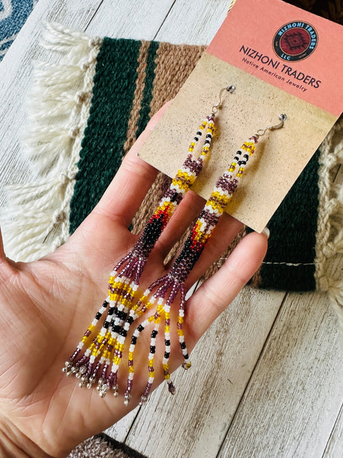 Navajo Handmade Multicolor Beaded Dangle Earrings